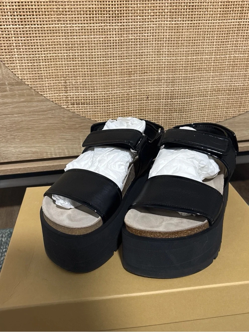 Michael Kors Black Platform Velcro Slide Sandals